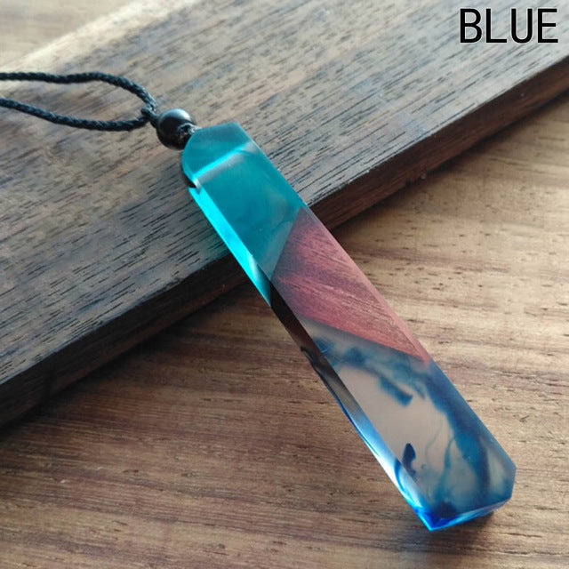 Resin and Wooden Long Pendant Necklace